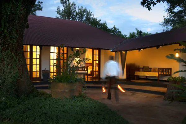 Courtyard lit at night
